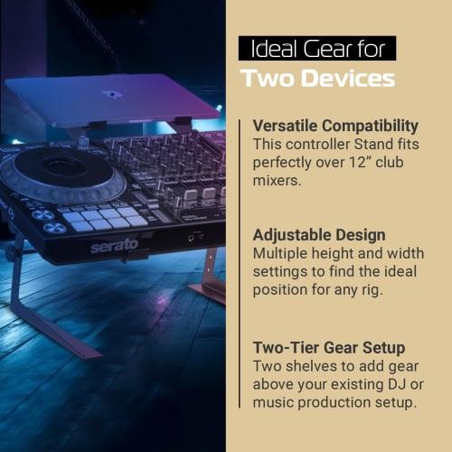 Headliner Covina Portable Dual DJ Controller Stand; Adjustable and Durable DJ Stand for Controller and Laptop; Ideal for DJ Rigs At Home, In the Club,