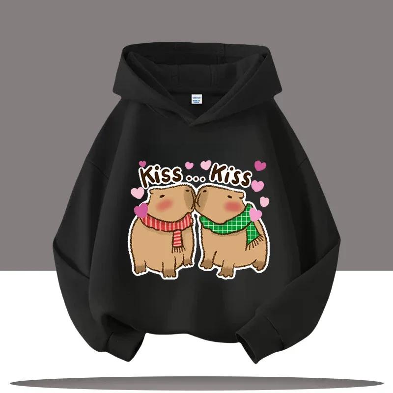 Autumn and Winter Warm Children's Hoodie Capibara Koala Pattern Girls' Hoodie Pullover Comfortable Children's Top