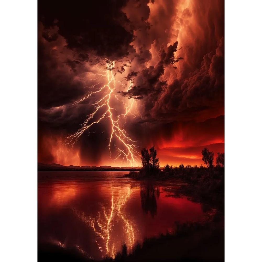 Naturkatastrophe Apokalyptischer Sturm Poster Blitze über dem Ozean Drucke Leinwandbild Wandkunst Bilder Heim Wohnzimmer Dekor