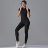 Womens High-Elastic Zipper Front Tight Fit Long Sleeve Jumpsuit Yoga Running Gym Workout