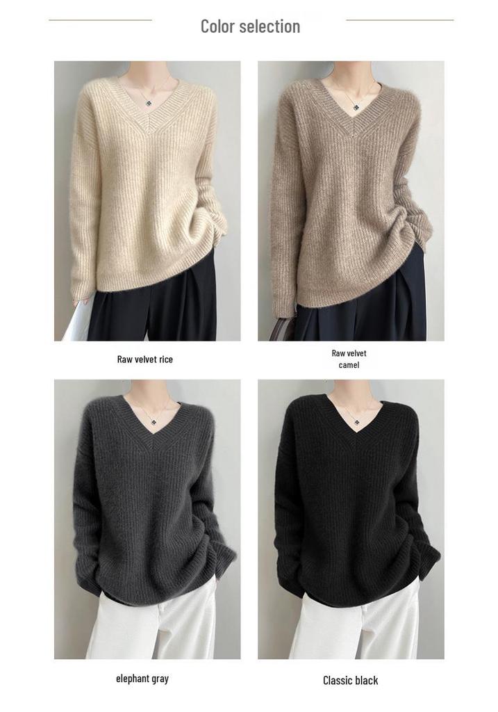 Women's V-Neck Loose Pullover Sweater, 2025 Autumn/Winter Wool Knit Outerwear