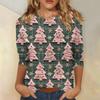 Women's Fashionable Casual Three-Quarter Sleeve Christmas Print Round Neck Top