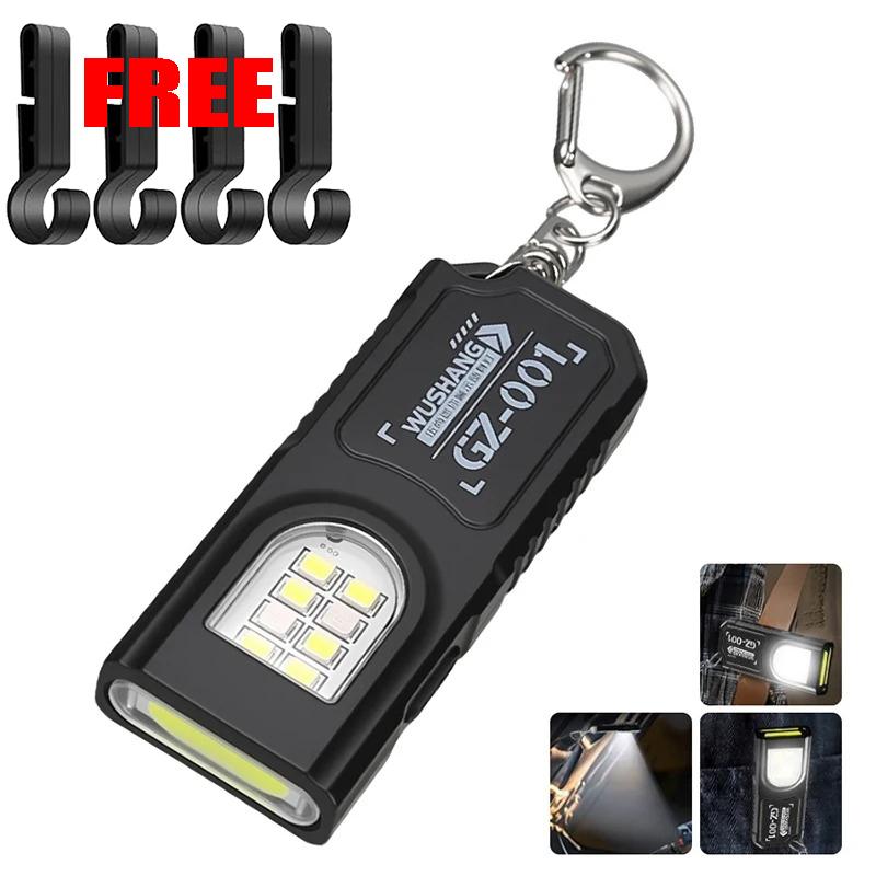 Multifunctional LED Flashlight Keychain Rechargeable Mini Torch with COB Work Light Keyring Torch Camping Walking Pocket Lamp