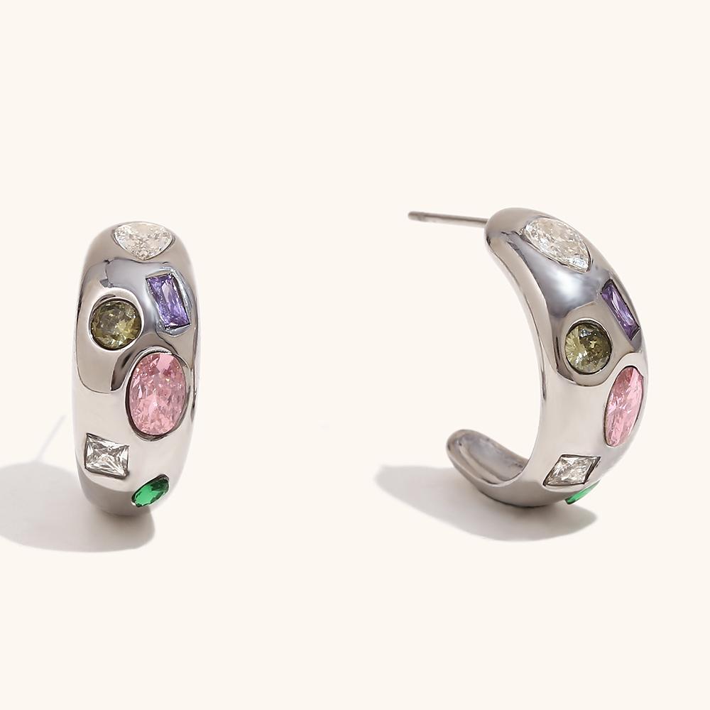 2025 Fashion Geometric Zircon Moon Shaped Inlaid Zircon Women s Earrings Creative Fashion Waterproof Jewelry Gift