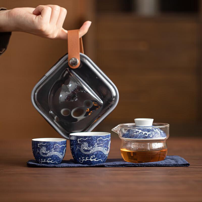 Sushi Ceramics Blue and White Dragon Travel Tea Set