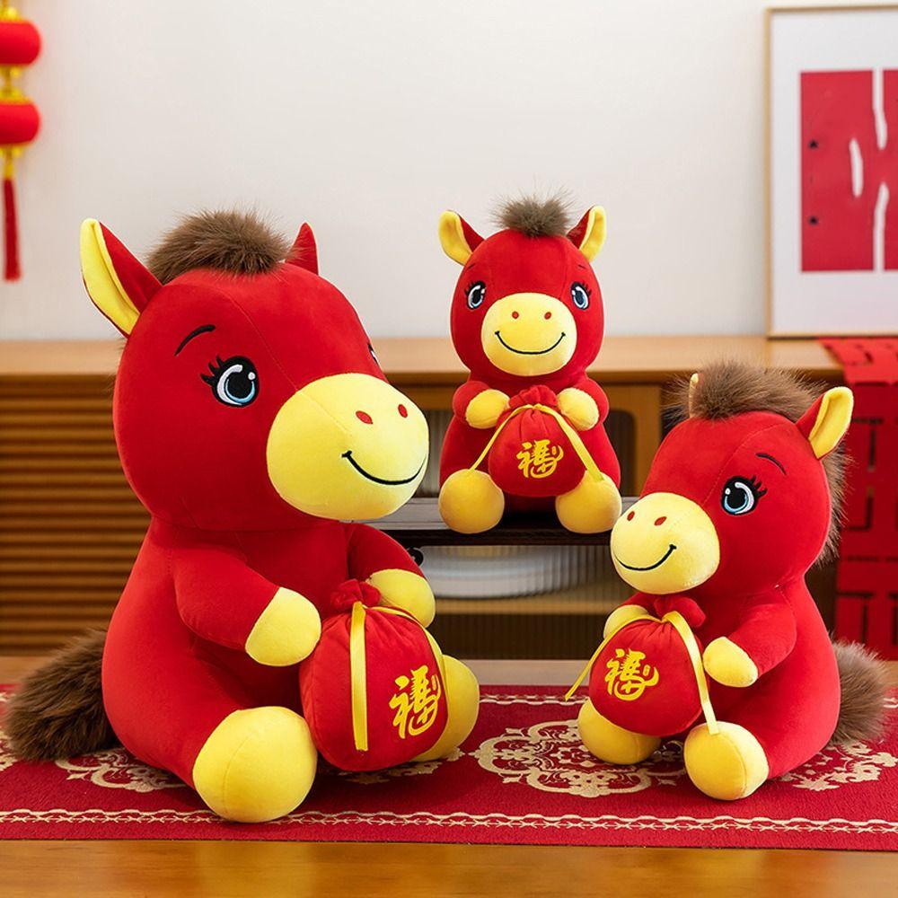 Year of Horse 2026 Zodiac Pony Figurine Cute Stuffed Animal Toys Plush Horse Doll  School Dorm