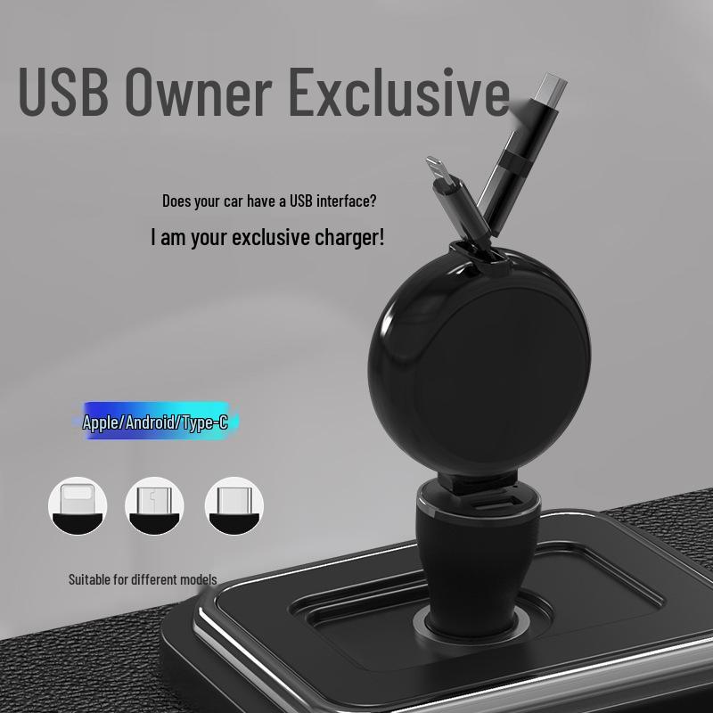 Three-in-One Retractable USB Charger: Fast Type-C Charging Cable for Apple, Huawei, and More