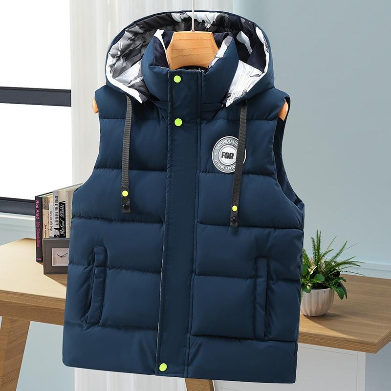 

Рабочий хлопковый жилет мужской зимний новый тренд спортивный свободный жилет без рукавов утолщенный жилет тепловая хлопковая куртка 5XL (165-90 kg) темно-синий