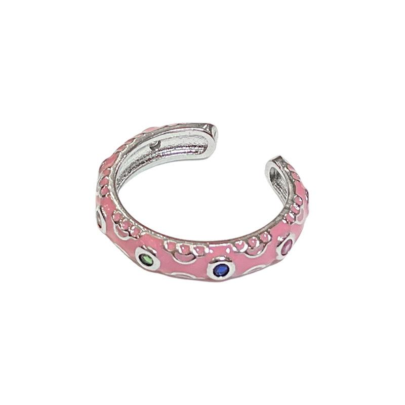 Retro Filigree Enamel Colorful Zircon Ring, Women'S High-End Sense Of Cuteness, Wind Temperament White Opening Adjustable Ring