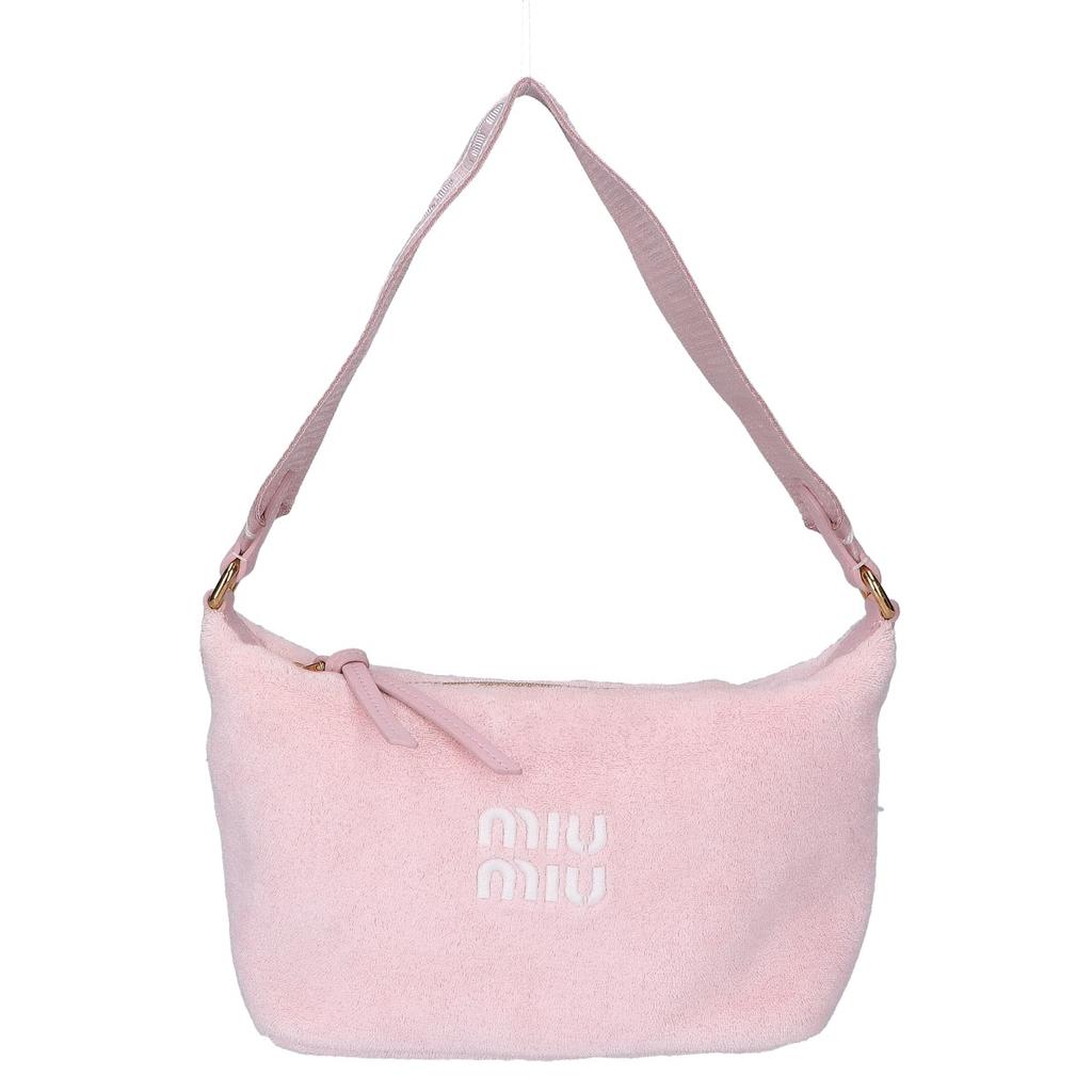 MIUMIU Excellent condition 5NE841 Pile material terry cloth mini bag canvas staple one-shoulder bag Handbag Pink / GD HardwareUsed