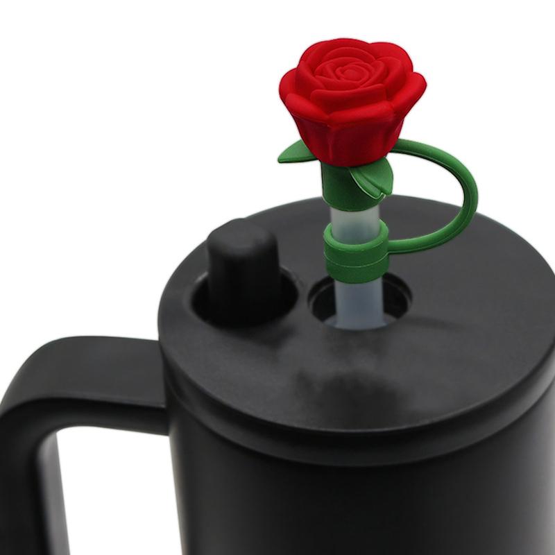 Bouchon de Paille Fleur de Rose 10mm pour Diamètre Silicone Large Résistant à la Chaleur Anti-poussière Bouchon de Paille Accessoire de Tasse