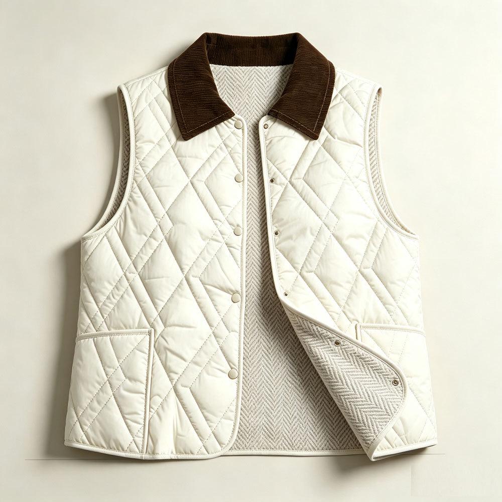 Women's 2025 Collarless Cotton Vest - Autumn/Winter Large Size Round Neck Waistcoat
