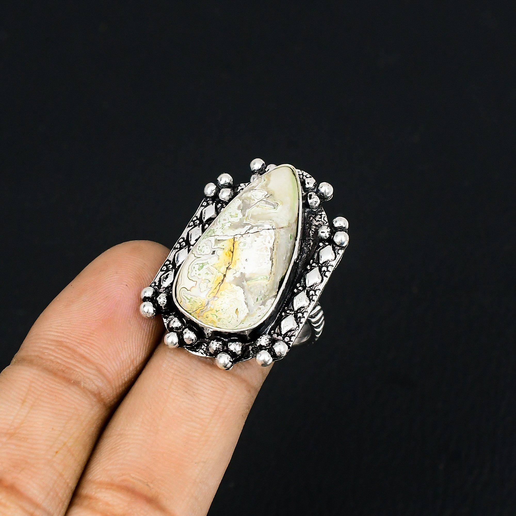 Gift For Her Natural Crazy Lace Agate Stackable Ring Size 7.5 925 Silver 7.5