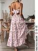 Robe à bretelles spaghetti en dentelle florale à lacets pour femme avec nœud et large ourlet