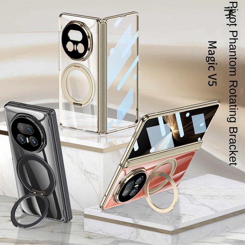 All-inclusive Hinge Metal Magnetic Swivel Stand Holder Glass Protector Phone Case for Honor Magic V 5 V5 Camera Protect Cover