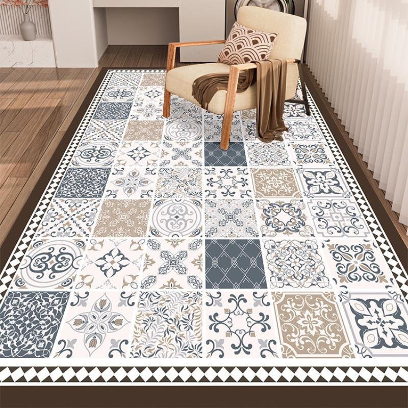 Colorful Plaid Balcony PVC Leather Anti-slip Floor Mat Kitchen Foot Mats Oil-proof Dirt-resistant Carpet Easy Clean Rug Tapis