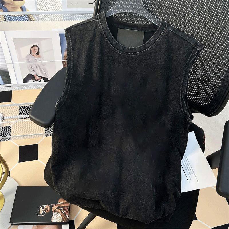 Colete de Verão Masculino Sem Mangas Estilo Americano High-Street Lavado Desgastado Camiseta Casual Juvenil de Corte Solto