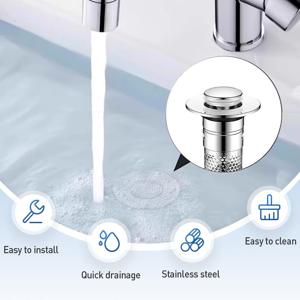 2025 Upgraded Bathroom Sink Stopper Hair Catcher, Stainless Steel Floor Drain Strainer, Pop-Up Sink Drain Strainer with Removable Strainer Basket,