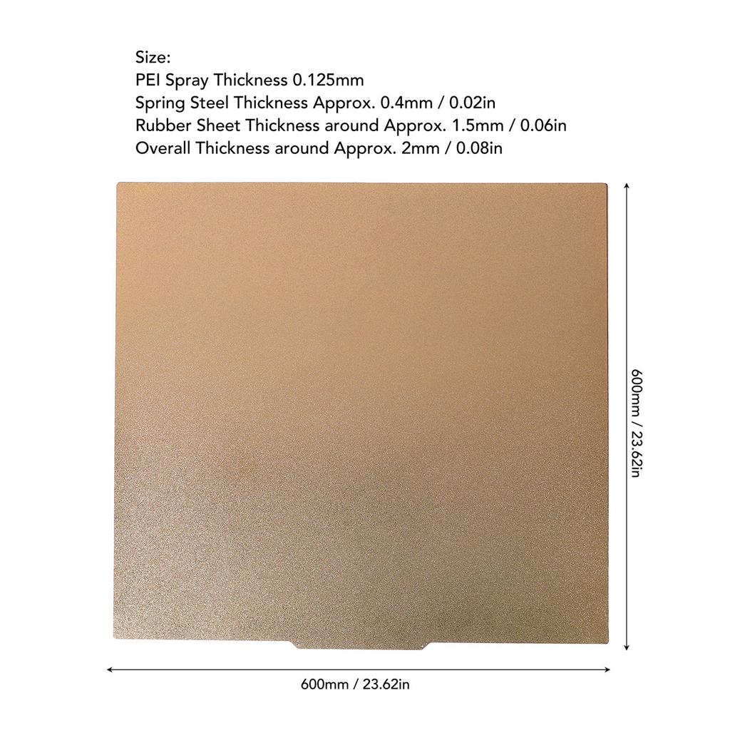 Double Sided Textured PEI and Flexible Build Plate 600 X 600mm 3D Printer Build Plate with Magnetic Base
