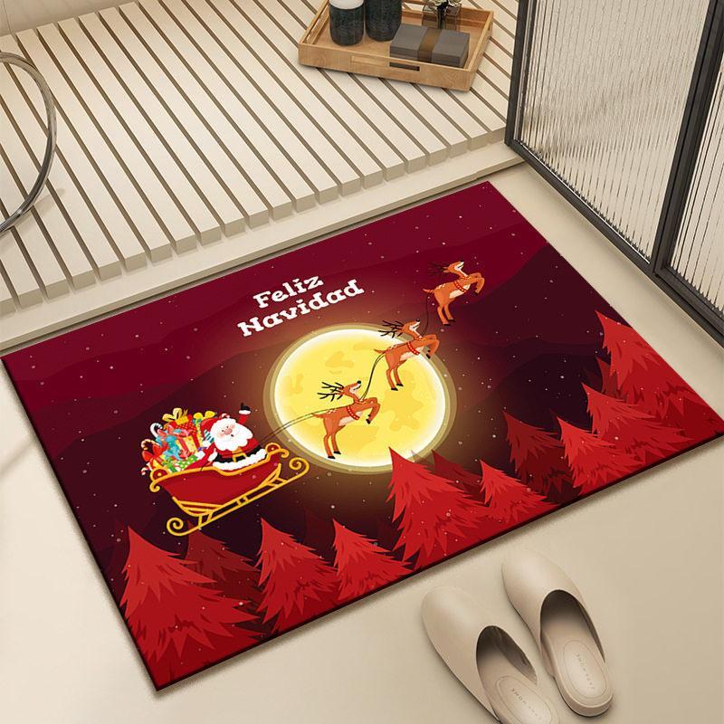 Christmas Door Mat With Non Slip Backing Cute Santa Snowman Pattern For Indoor Outdoor Holiday Home Decor