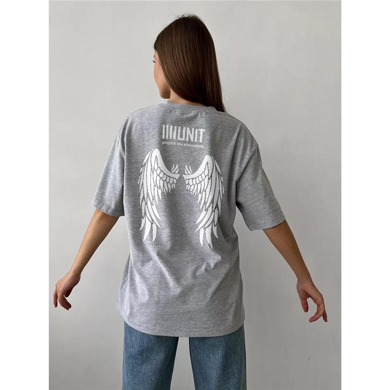 

Trendy Oversized Chic European & American Print T-Shirt - Short Sleeve Street-Style Extra Extra Large светло-серый