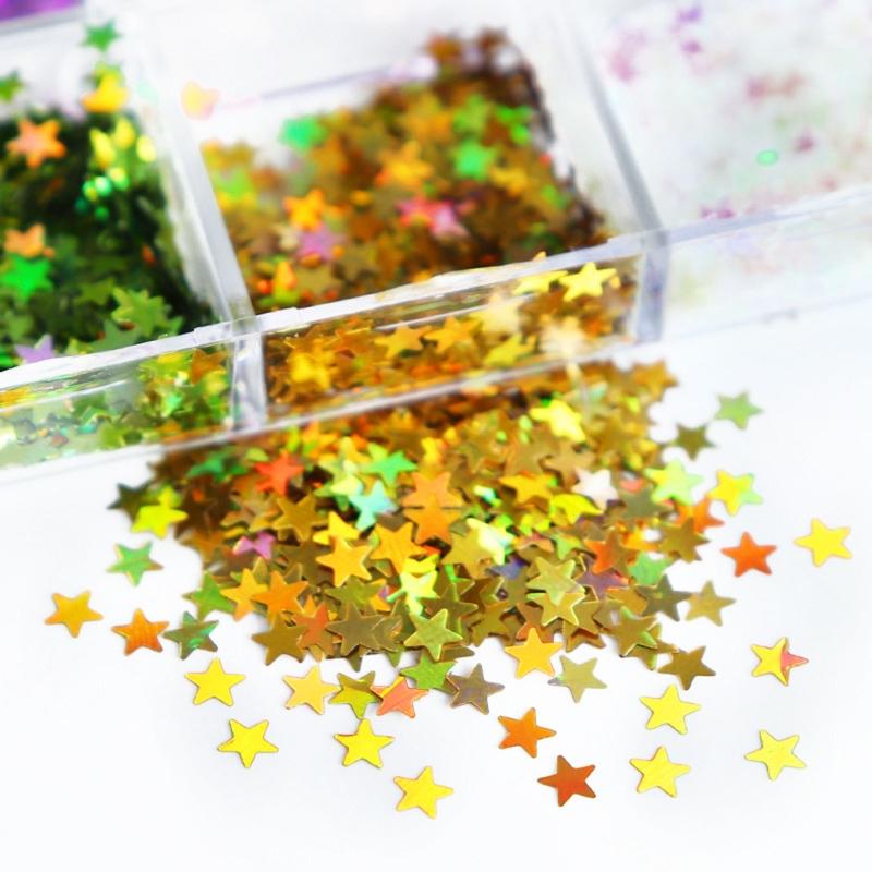 12Grid Five-pointed Star Sequins Size 3mm Mixed Nail Jewelry Resin Drop Glue Filled Sequins 3D Holographic Flake Sequins