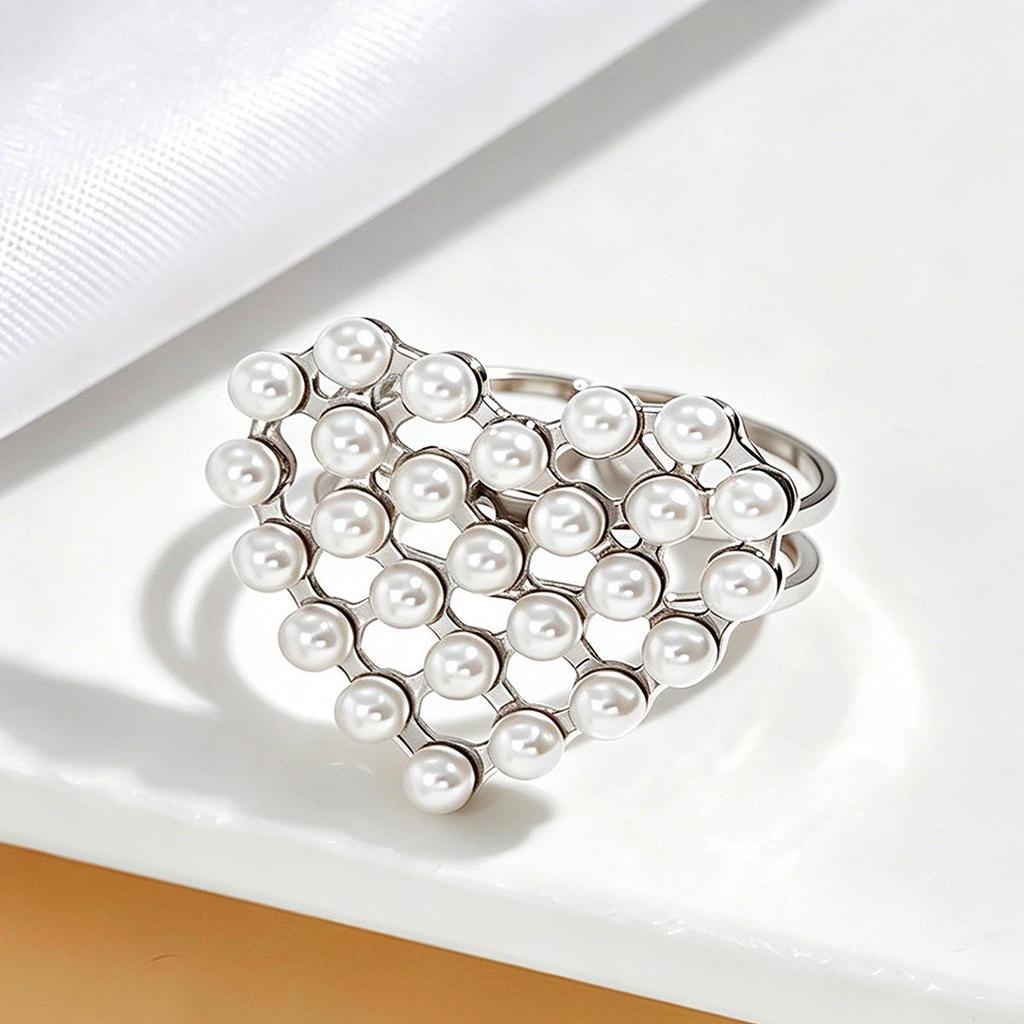 Personalized Stainless Steel Heart Ring with Pearl - Chic, Adjustable, Versatile Design