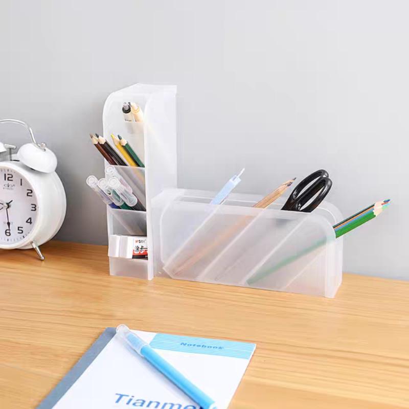 Suport multifuncțional pentru pixuri cu 4 compartimente – Inserare înclinată, Organizator de birou transparent (Stil Minimalist Nordic, Depozitare Estetică