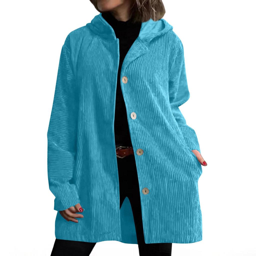 2025 Women's European & American Corduroy Hooded Loose Casual Cardigan Jacket