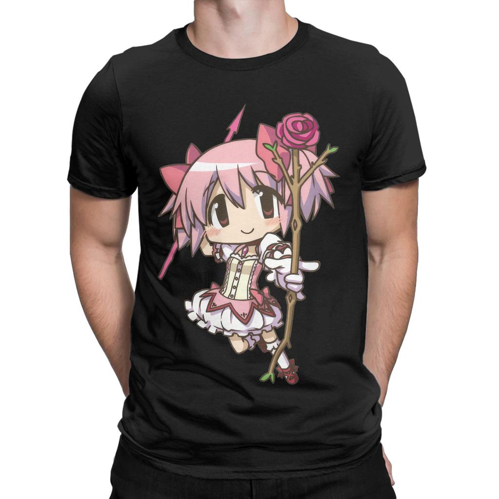 Novelty Mahou Shoujo Madoka T-Shirts for Men Crewneck Cotton T Shirts Madoka Magica Anime Short Sleeve Tee Shirt Clothes