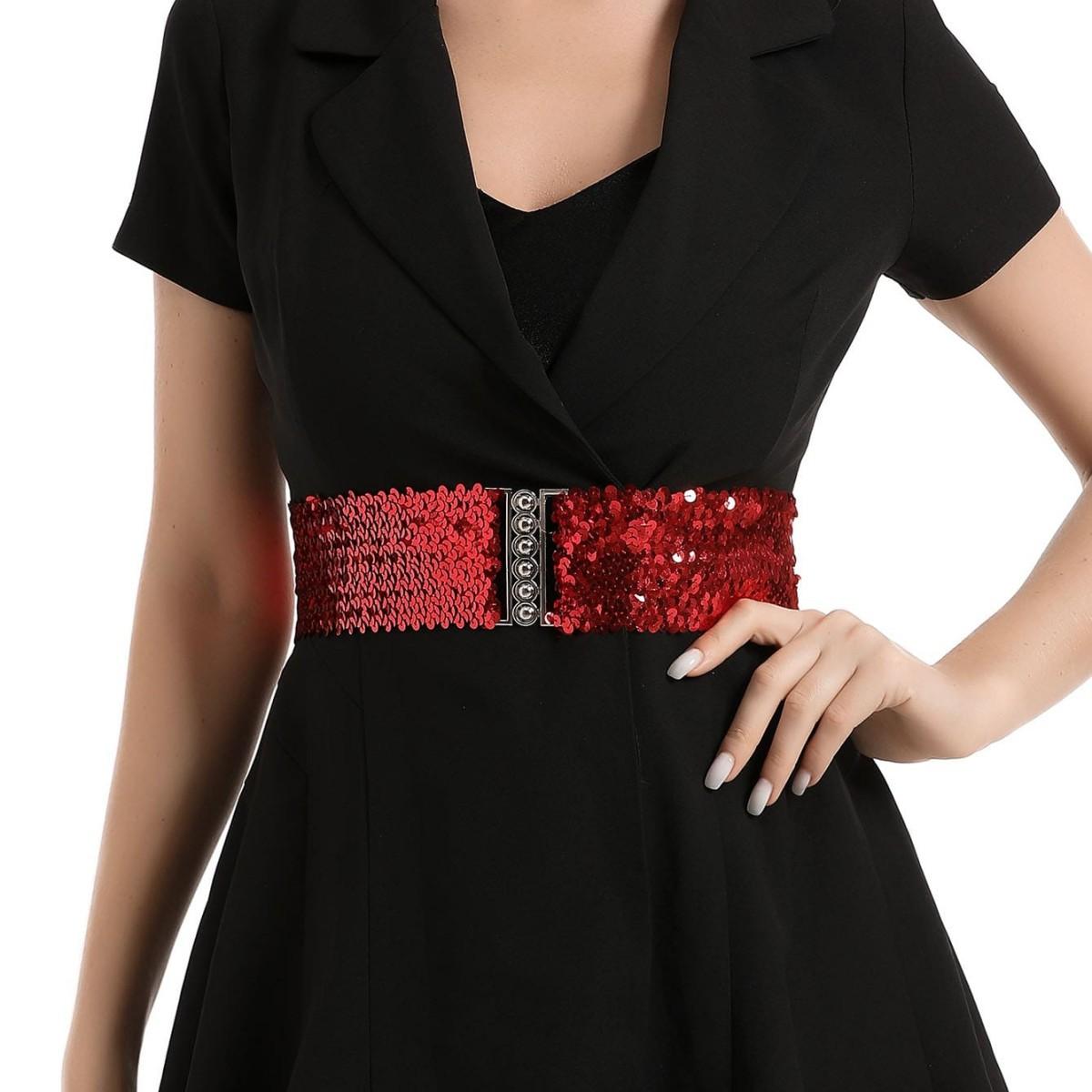 

Korean-style Fashionable Glitter Sequined Ladies Wide Golden Elastic Belt, Skirt Belt, Dance Performance Sequined Elastic Band Waist Seal 60-80cm