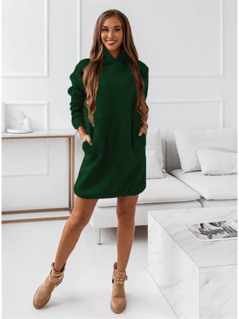 

2024 Осень/Зима Женское Трендовое Длинное Платье С Капюшоном Однотонное Платье X-Small зелёный