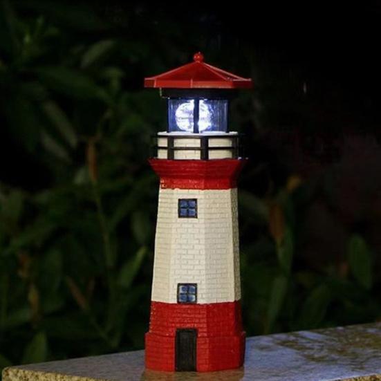 Solar Rotating Lighthouse Garden Light with Auto-On/Off Weather-Resistant & Easy Setup Romantic Night Lamp Resin Plastic Outdoor Decor for Yard Patio