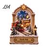 Holiday Party Table Settings Christmas Wooden Window Scene Figurine, Double-Sided Print Sign with Santa Workshop Indoor Displays Snow Town Train,