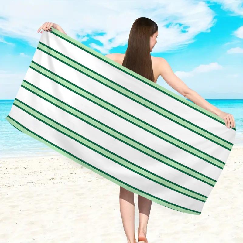 Modern Minimalism Striped Beach Towel Classic Nautical Double Stripe Print Quick Dry Sand Free Lightweight Towel for Beach Pool