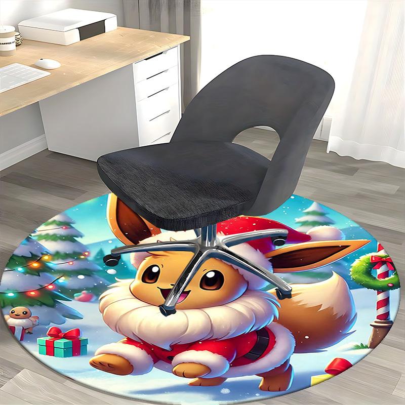 1pc Christmas Eevee Santa Claus Round Carpet - Anime Design, Holiday Gift, Office Chair Mat, Non-Slip Rug for Home Decor, Living Room