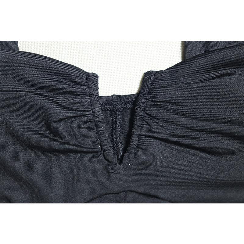 Women's Tight Strap Dress Solid Color Sleeveless Patchwork Mesh Pullover Pleated Backless Street Fishtail Dress