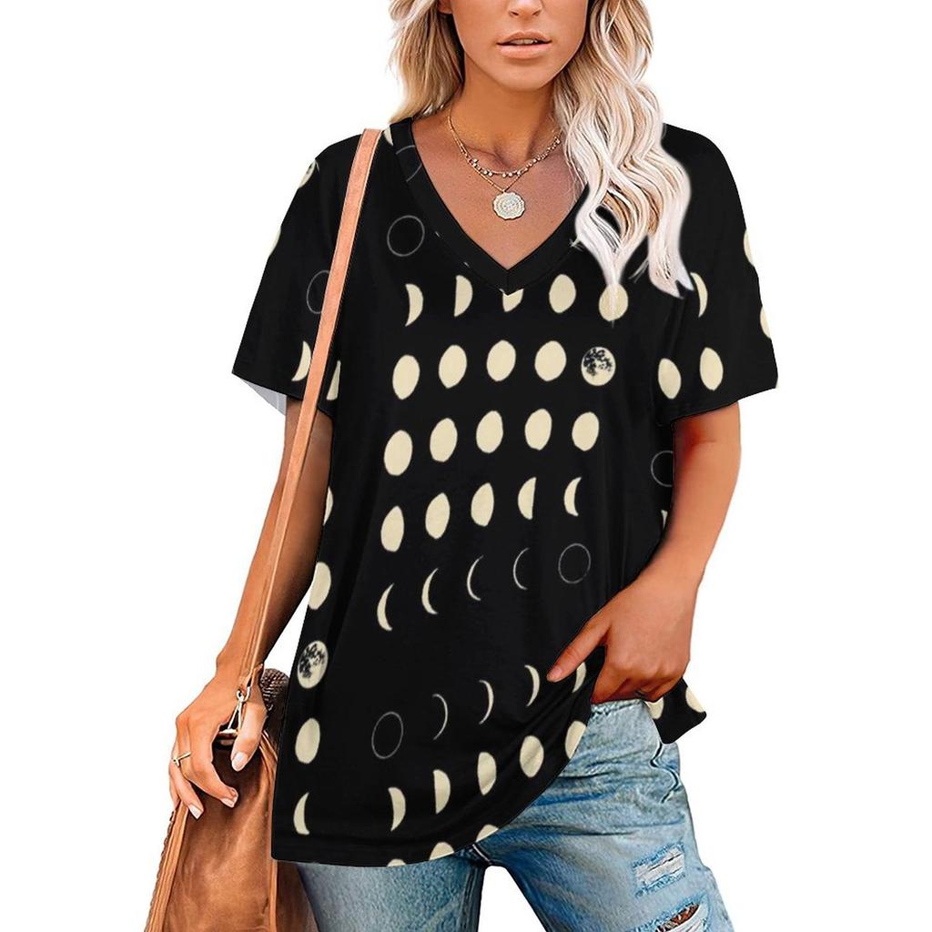 Vintage Moon T-Shirt Tarot Art Collage Retro T Shirts V Neck Short-Sleeve Printed Tshirt Women Classic Top Tees Big Size 3XL 4XL