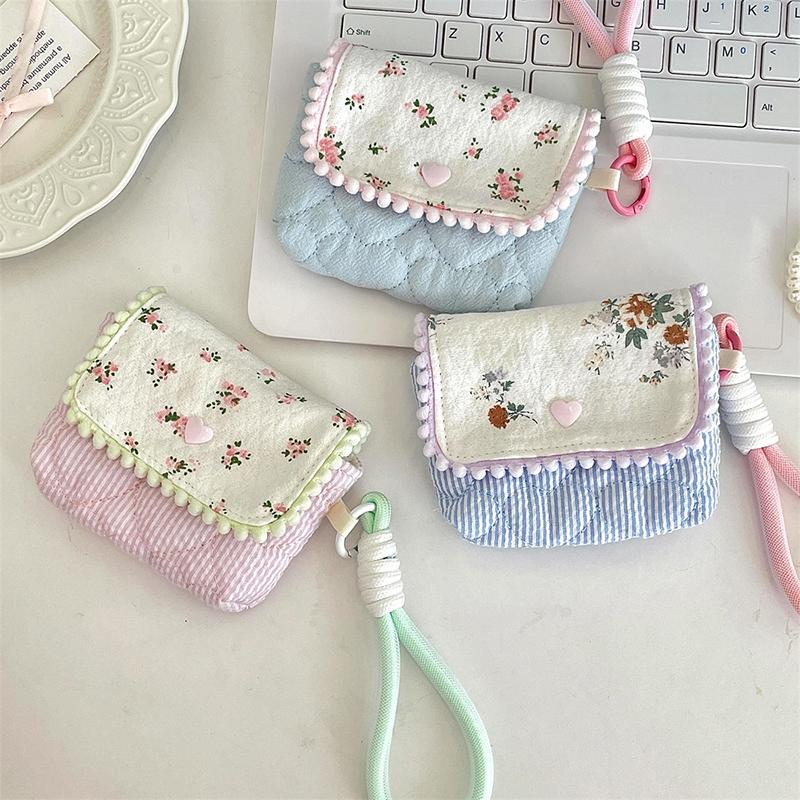 Floral Coin Purse Portable Clutch Bag Lipstick Earphone Sundries Storage Bag Wallet Pouch Mini Makeup Bag