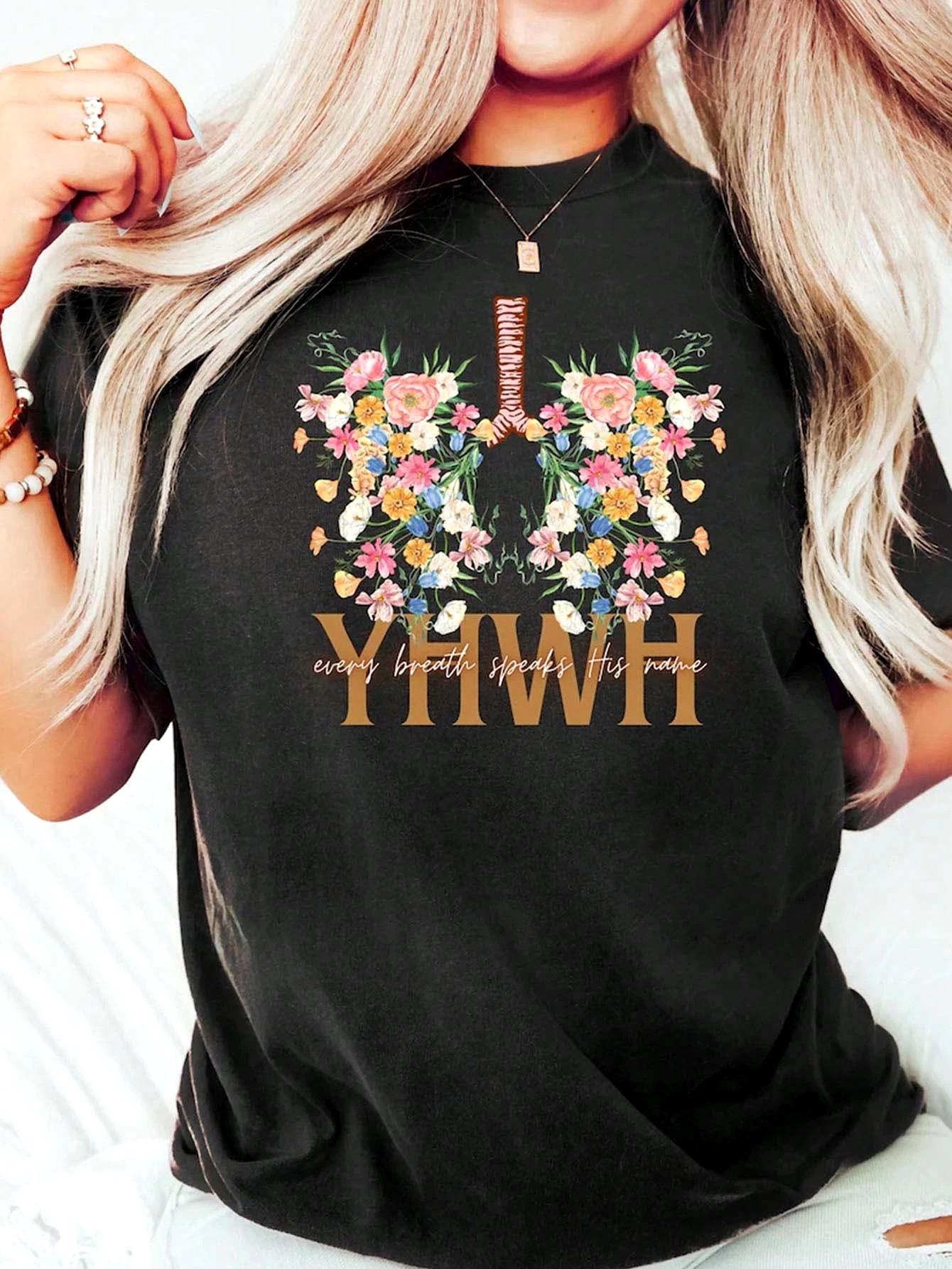 

2026 Summer Women TShirts YHWH Shirt Yahweh Floral Christian Shirt Summer Fashion Short Sleeve Women Clothing Casual Tees S