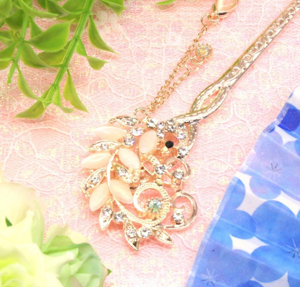 Miaomyao Single for Japanese and Antique Metal Hair Ornament with Peacock Design In Pink Miaomyao Hairpin, Hairpin, Clothing, Tomesode, Kimono,