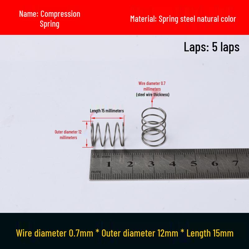 Druckfeder mit Rückstellfunktion aus Federstahl, 0,7 mm Drahtdurchmesser, 8-12 mm Außendurchmesser