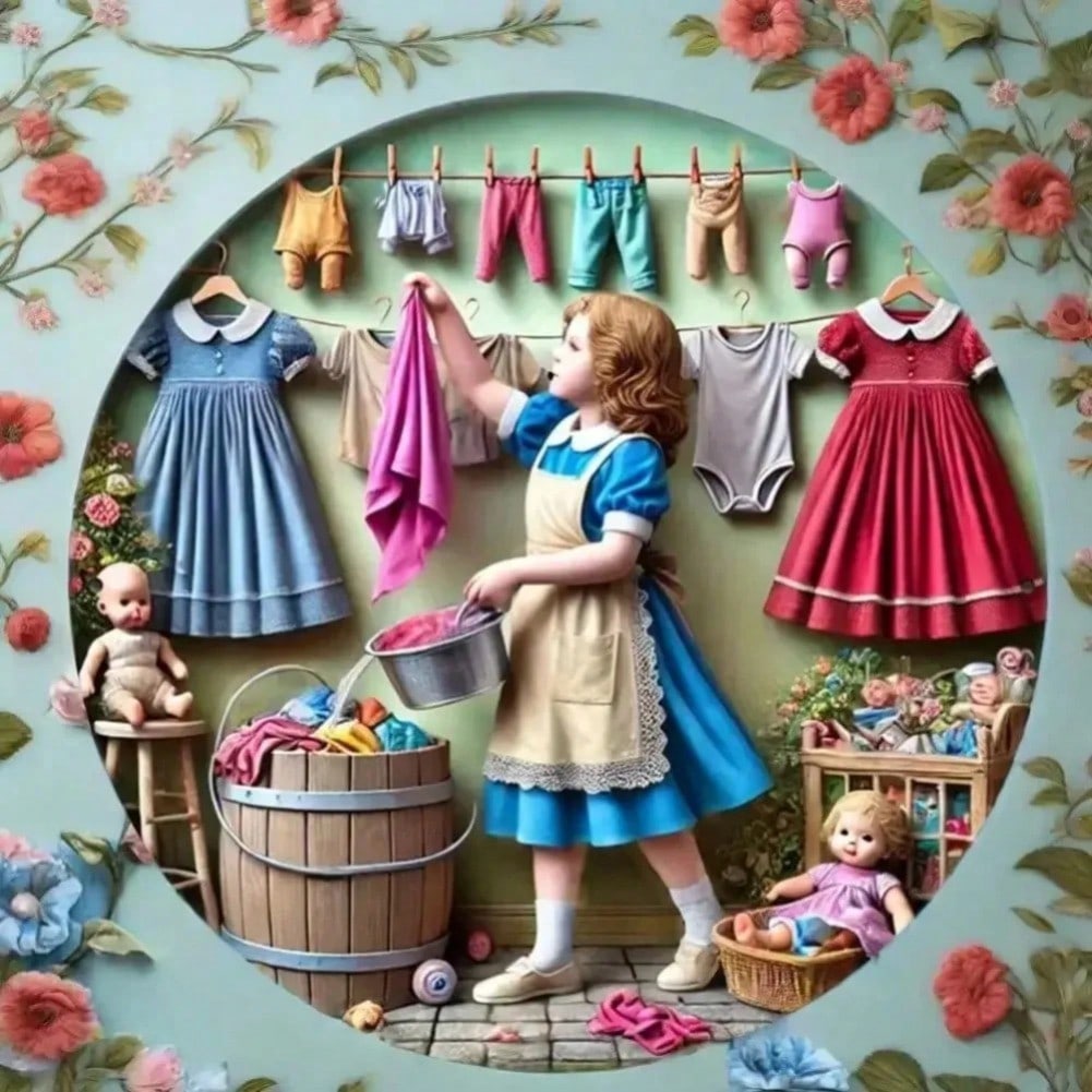 

Retro Laundry Girl Metal Wall Sign Aluminum Decor Gift 20x20 різнокольоровий