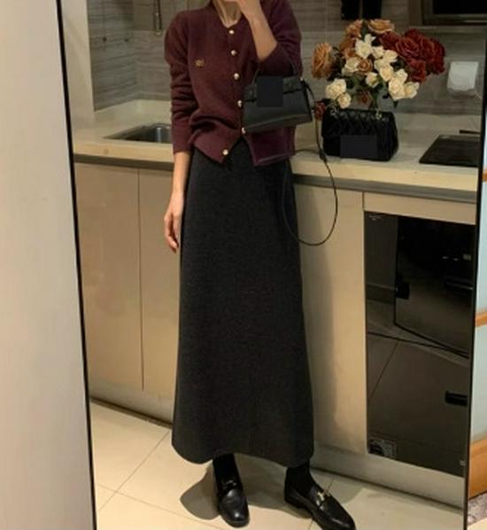 2025 Autumn/Winter High-End Slimming Wool Straight Tube Long Skirt for Women