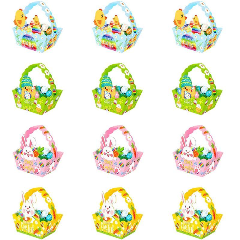 

AEE4-Easter Baskets With Handle,Paper Easter Party Easter Egg Hunt Activities Basket For Children Crafts,Easter Gifts Baskets