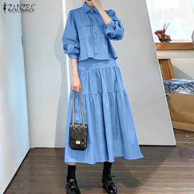 Women Long Sleeve Blouse and Long Skirts Casual Two Piece Suit Sets