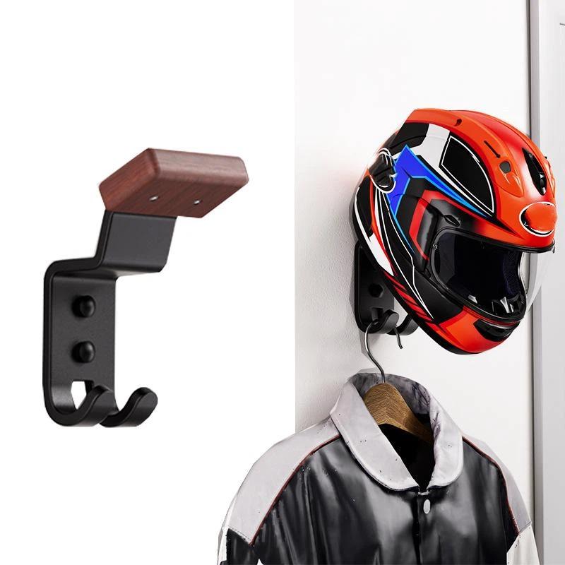 1 Pcs Helmet Rack Wall Mount Wooden & Carbon Steel Rust-Free 6.1/10.04 Inch For Motorcycle Garage
