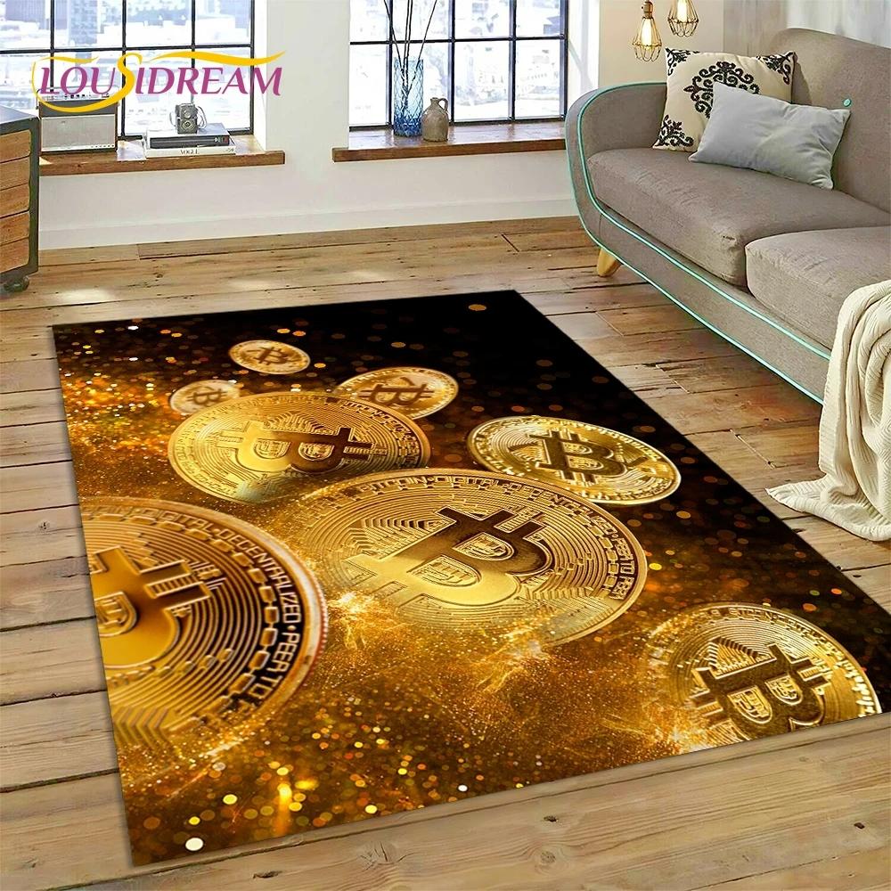 Bitcoin 3D Virtual Currency NFT Area Rug Carpet for Bedroom Living Room Home Sofa Decoration,Children Game Large Decor Floor Mat