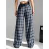 Women's Plaid Trousers, Casual Straight-Leg Pants, Wide-Leg Pants, Student-Friendly, Comfortable