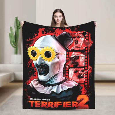 Terrifier pliušinis pledas vaikams ir suaugusiems, siaubo filmo flanelinis pledas miegamajam, šiltas, minkštas, kokybiškas, lovatiesės, dovanų idėja